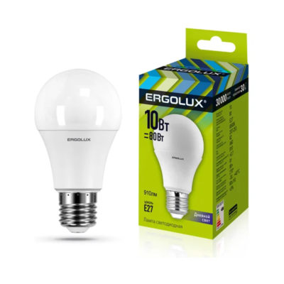 Ergolux LED-A60-10W-E27-6K (Эл.лампа светодиодная ЛОН 10Вт E27 6500K 180-240В)