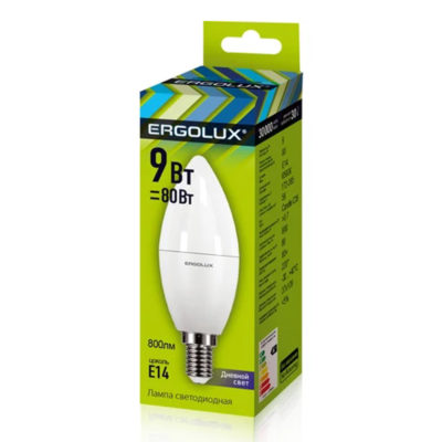 Ergolux LED-C35-9W-E14-6K Эл.лампа светодиодная Свеча 9Вт Е14 6500К