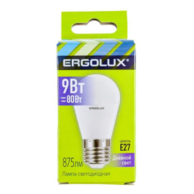 Ergolux LED-G45-9W-E27-6K Эл.лампа светодиодная Шар 9 Вт Е27 6500К
