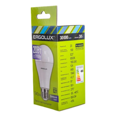 Ergolux LED-A65-20W-E27-6K Эл.лампа светодиод. ЛОН 20 Вт Е27 6500 К