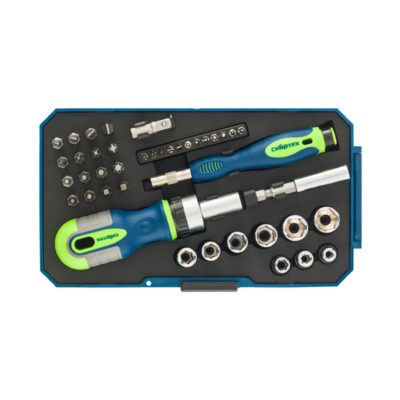 Отвертка реверсивная с набором бит и торцевых головок 41 шт.