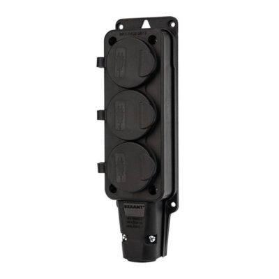 Розетка штепсельная 3-местн. с/з влагозащ. 16А IP54 каучук