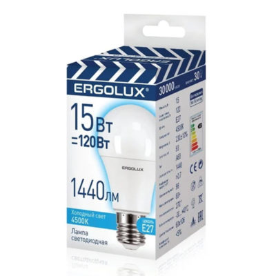 Ergolux LED-A60-15W-E27-4K Эл.лампа светодиод. ЛОН 15Вт Е27 4500К ПРОМО