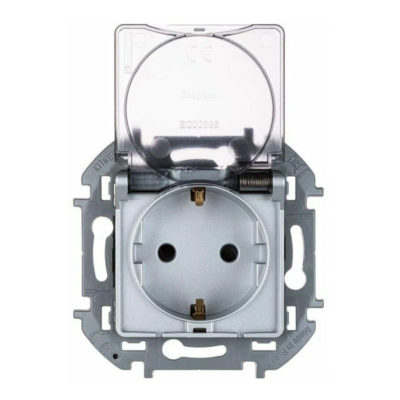 Механизм розетки 1-м СП Inspiria 16A IP44 250B+E защитные шторки с крышкой