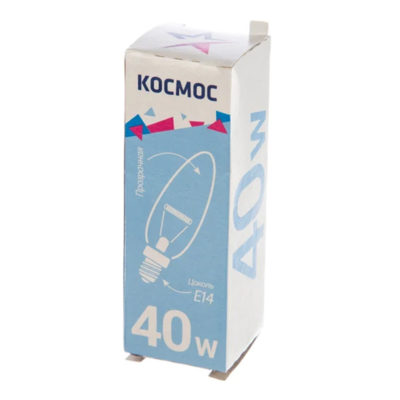 Лампа накаливания ЛОН 40W Е14 Свеча прозрачная  Брест КОСМОС
