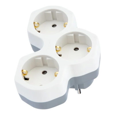 Тройник электрич. 16А с/з и защ.шторками белый