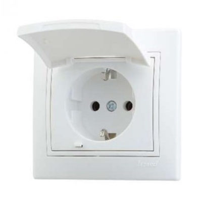Розетка 1СП с/з белая с крышкой керамика Mira Lezard (10/120)