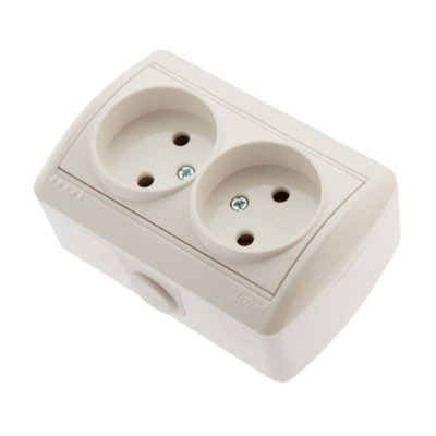 Розетка 2ОП б/з белая закрытый корпус керамика Nata Lezard (10/120)