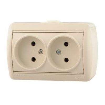 Розетка 2ОП б/з кремовая закрытый корпус керамика Nata Lezard (10/120)