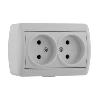 Розетка 2ОП с/з белая закрытый корпус керамика Nata Lezard (10/120)