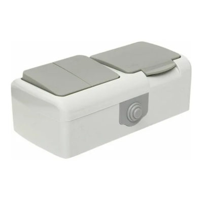 Блок выключатель 2ОП+розетка 1ОП с/з серый IP54 REXANT