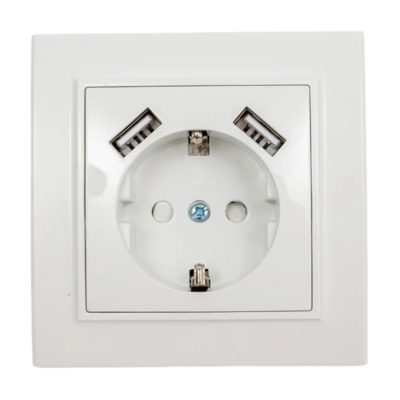 Розетка 1СП с/з белая с защ.шторками с USB Минск