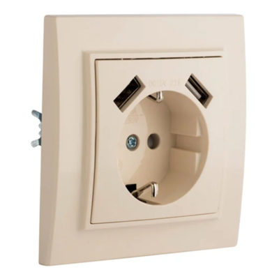 Розетка 1СП с/з бежевая с защ.шторками с 2 USB Минск