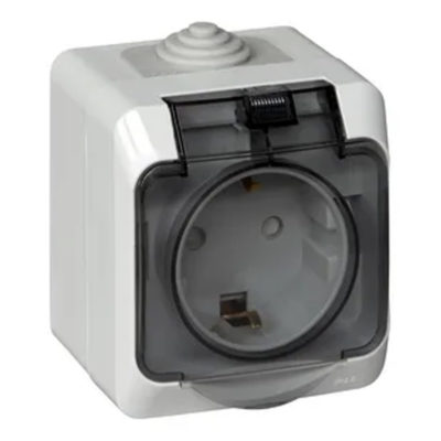 Розетка 1ОП IP44 с/з белая с крышкой