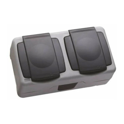 Розетка герметичная 2ОП с/з серая