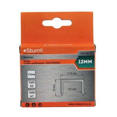 1071-03-12 Скобы для степлера12мм (ТИП 140) 1000шт. закаленные Sturm