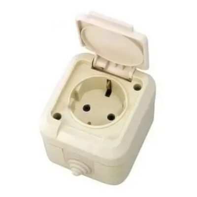 Розетка крем. с/з 1ОП с крышкой Makel