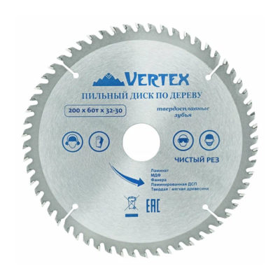 Пильный диск по дереву 200*60Т*32/30 VERTEXTOOLS