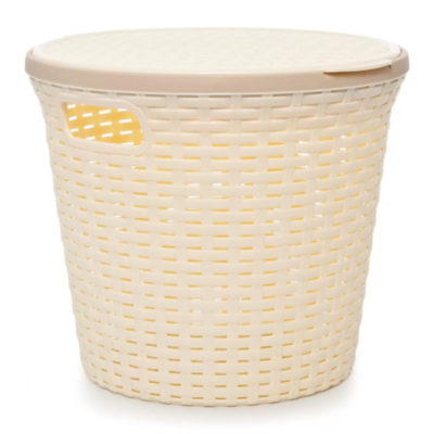 КОРЗИНА ДЛЯ БЕЛЬЯ С КРЫШКОЙ КРУГЛАЯ 15Л."РОТАНГ" (КОРИЧНЕВАЯ)