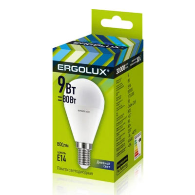 Ergolux LED-G45-9W-E14-6K Эл.лампа светодиод. Шар 9Вт 6500К