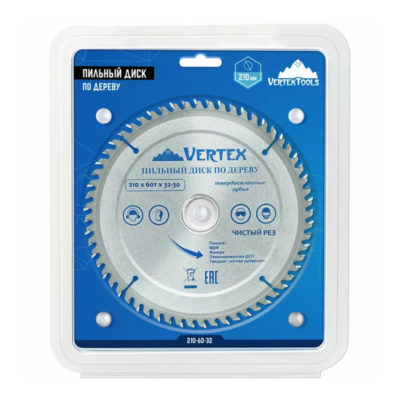 Пильный диск по дереву 210*60Т*32/30 VERTEXTOOLS
