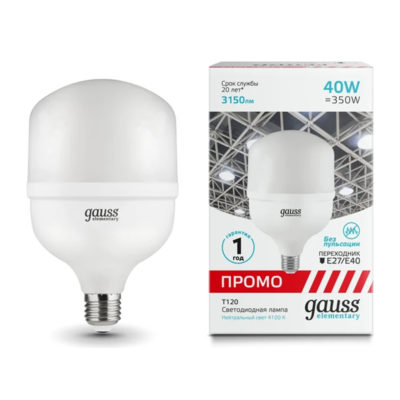 Лампа Gauss Elementary T120 40W 4100K E27/E40