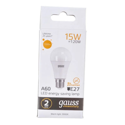 Лампа Gauss Elementary A60 15W E27 3000K
