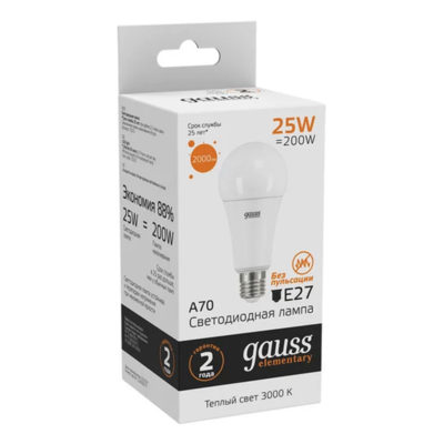 Лампа Gauss Elementary A67 25W E27 3000K