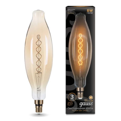 Лампа Gauss Filament BT120 8W 2400K E27 golden flexible