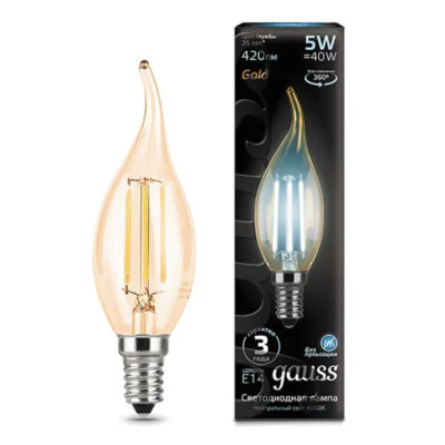 Лампа Gauss Filament E14 5W 4100K Golden Свеча на ветру
