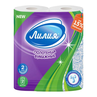 Полотенце бумажное Лилия 2-сл. 2 шт. белое
