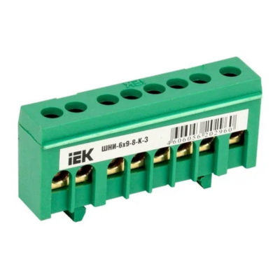 Шина РЕ "земля" в корп.изол.на DIN-рейку ШНИ-6*9-8-К-З зел.