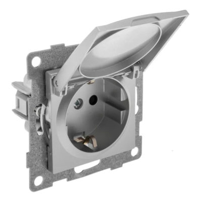 Механизм розетки с/у 1 гн. с/з с защитными шторками 16а серебро Ugra GUSI