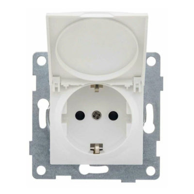 Механизм розетки 1гн. с/з с защитными шторками и крышкой 16А белая Ugra GUSI