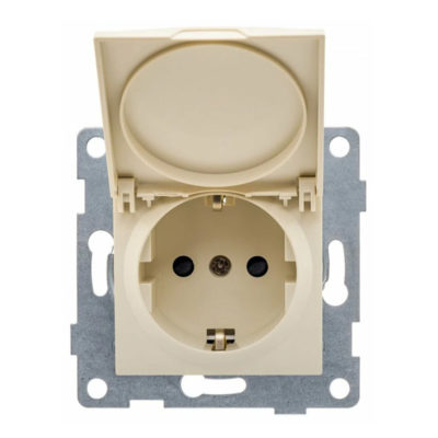 Механизм розетки 1гн. с/з с защитными шторками и крышкой 16А кремовая Ugra GUSI