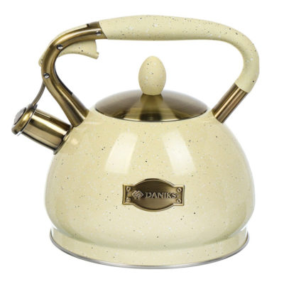 Чайник нерж.3л со свистком бакелит. ручка бежевый мрамор