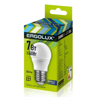 Ergolux LED-G45-7W-E27-6K Лампа светодиод. Шар 7Вт