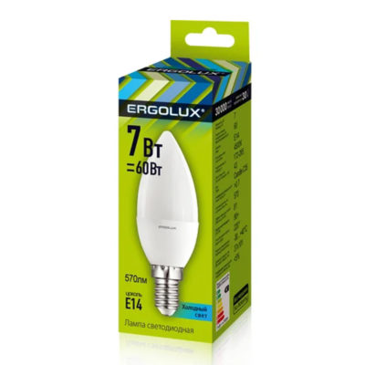 Ergolux LED-C35-7W-E14-4K Лампа светодиод. Свеча 7Вт
