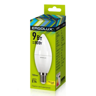 Ergolux LED-C35-9W-E14-3K Лампа светодиод. Свеча 9Вт
