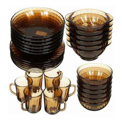 Сервиз столовый 30пред.  дымчатое стекло рифленый