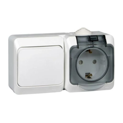 Блок ОУ комбинир. (розет. со шторк.+1-кл. переключ.) Этюд IP44 белый