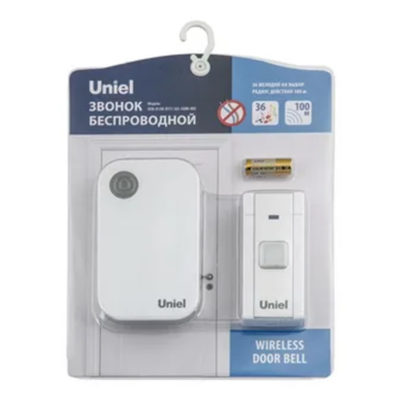 Звонок беспроводной 36 мелодий радиус 100 м белый UNIEL