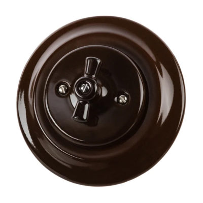 Выключатель фарфоровый поворотный с ручкой 10А корич.