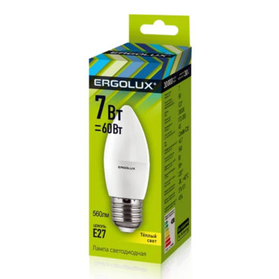 Ergolux LED-C35-7W-E27-3K Лампа светодиод. Свеча 7Вт
