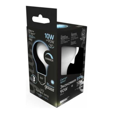 Лампа светод. филам. LED 10 Вт 860 Лм 4100К Е27 А60 (груша) белая milky (мат) Black Filament Gauss