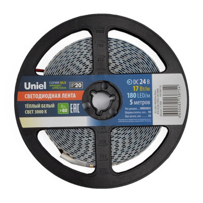 ULS-M16-2835-180LED Гибкая светодиод. лента на самокл. Белый свет 4000К