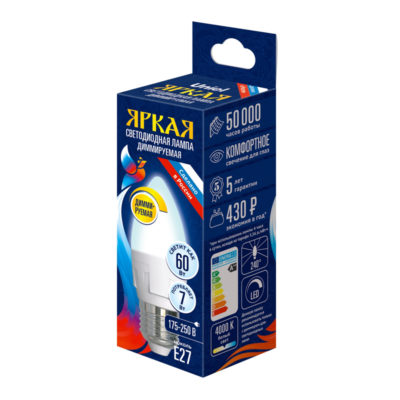 LED-C37-7W/4000K/E27 Лампа светодиод.