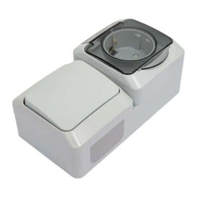 Блок ОУ комбинир. (роз+1-кл. выключ) Этюд IP44 серый