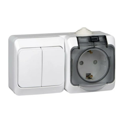 Блок ОУ комбинир. (роз+2-кл. выключ) Этюд IP44 белый