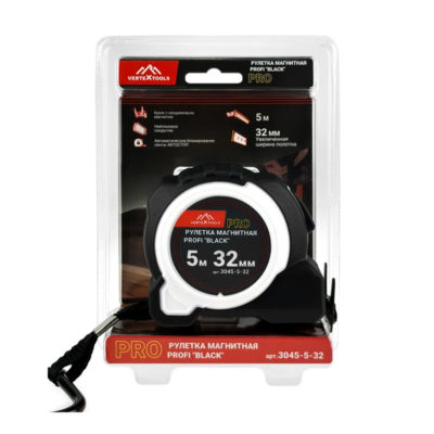 Рулетка магнитная 5м*32мм PROFI BLACK автостоп VERTEXTOOLS